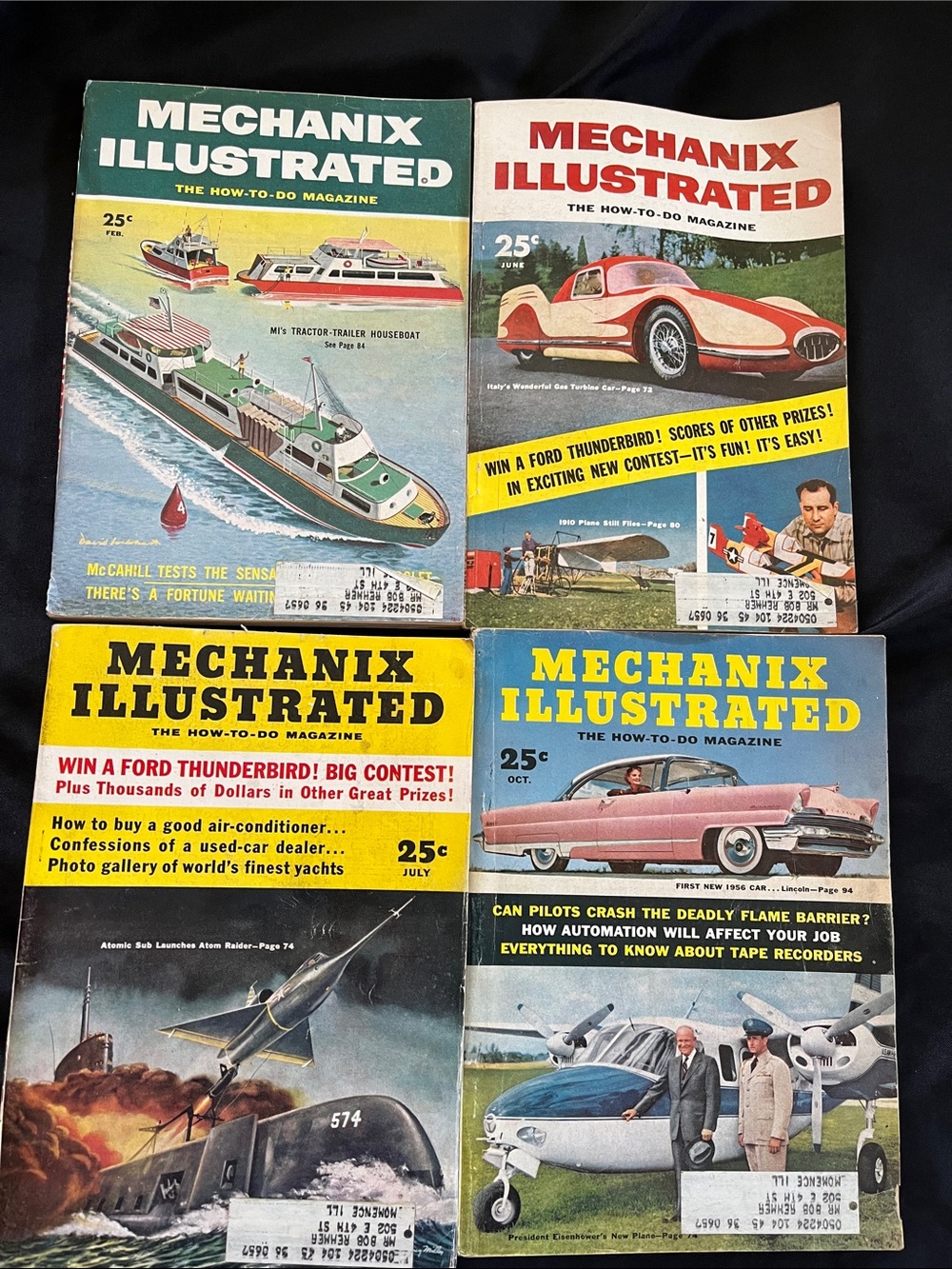 Vtg Lot 4 1955 MECHANIX ILLUSTRATED Magazines 50s DIY Transportation Cars Boats+